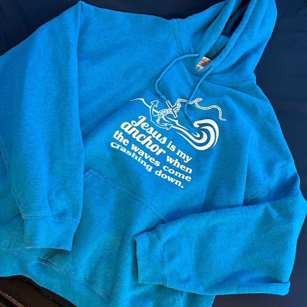 Teal Blue Jesus Quote Pullover Hoodie Size Large